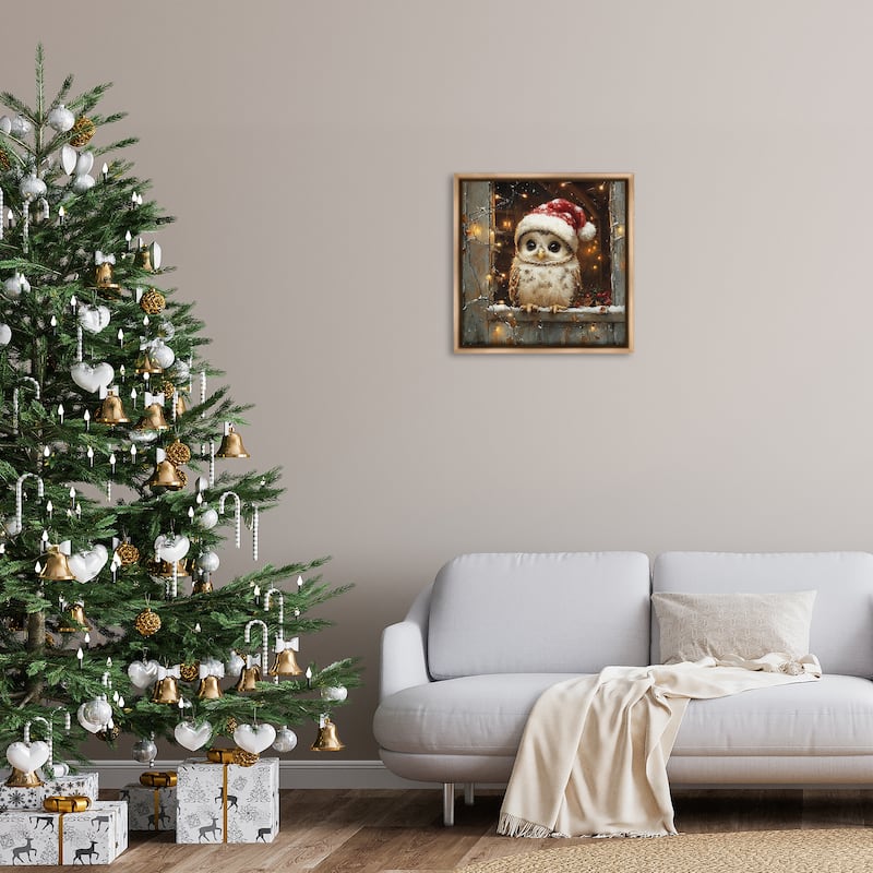 Stupell Festive Owl with Holiday Lights Framed Floater Canvas Wall Art Design By Riley B