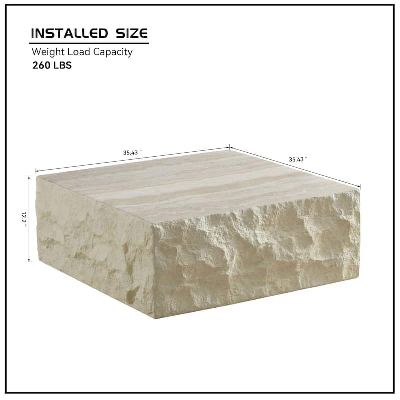 Fiberglass Square Center Coffee Table,35.43''Vintage Table,Imitation Stone Table Front Of The Sofa,Coffee Table
