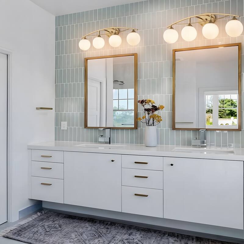 3/4-Light Dimmable Modern Brass Bathroom Vanity Light with Frosted Glass