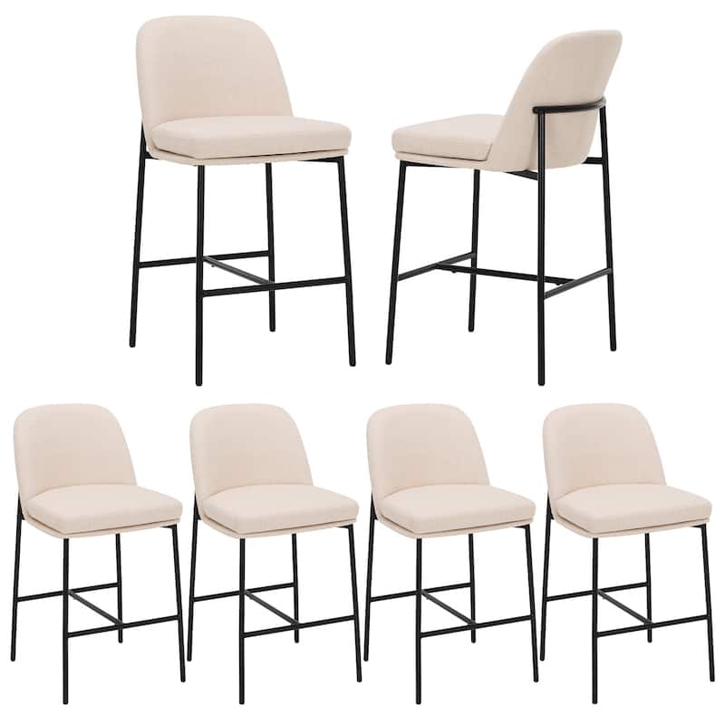25" Counter Stools Set of 2 - Fabric Upholstered w/Metal Legs - Back Support For Kitchen & Bar - Set of 6