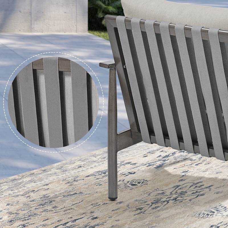 7-Piece Aluminum Patio Conversation Set, Loveseat with Ottomans and Coffee Table