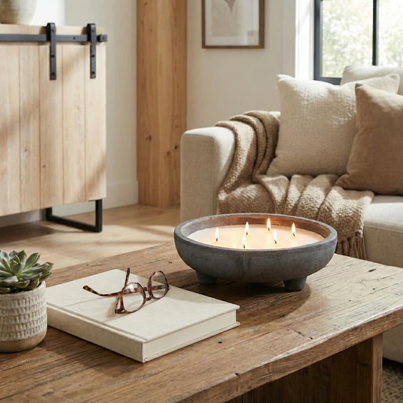 Round Distressed Ceramic Lemon Scented Candle - 12" - 11.75"