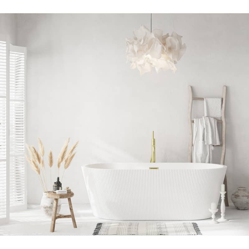 Vincent Bathtub in Glossy White - Glossy White with Brushed Gold Trim - 67"