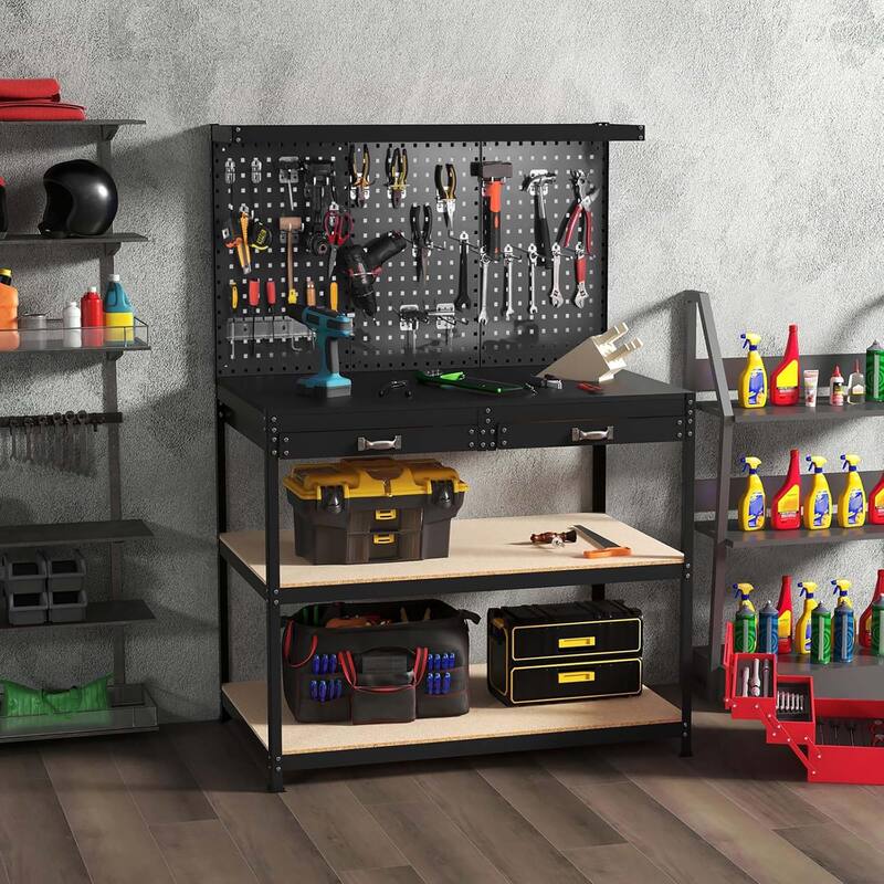 Heavy Duty Work Bench w/ Pegboard 48" x 24" Work Table w/ Drawers