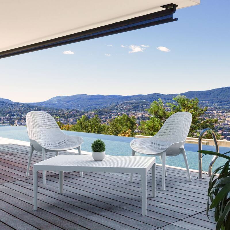 3-Piece White Patio Lounge Set 39.5"