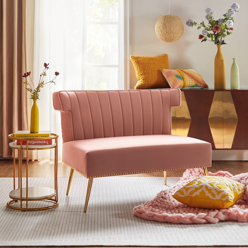 Aeneas 46"in. Modern Velvet Wingback Tufted Nailhead Trim Loveseat with Metal Adjustable Legs by HULALA HOME - PINK