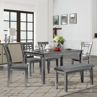 6 Piece Wooden Dining Table set with 4 Chairs and Bench - Bed Bath ...
