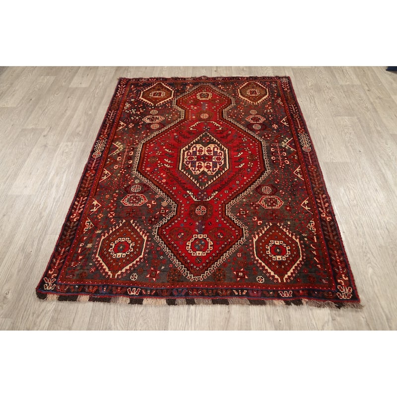 Geometric Shiraz Persian Traditional Area Rug Handmade Wool Carpet - 3'11" x 5'3"