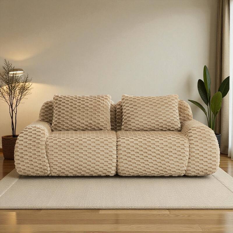 82" Modern Modular Flannelette Sectional Sofa, Deep Oversized 2-Seater Couch with Buckle Connection & Anti-Slip Base - Light Camel