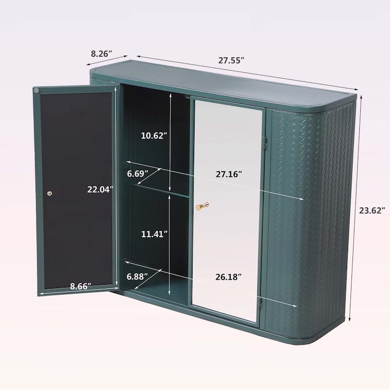 Wall-Mounted Bathroom Cabinet with Mirror,2 Mirrored Doors & Open Shelf,for Vanity,Toilet & Over-the-Sink