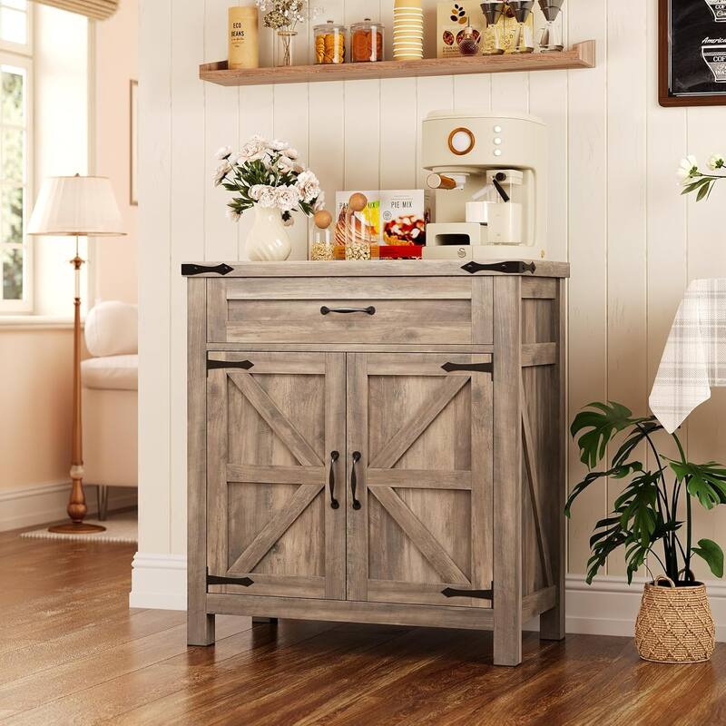 Buffet Cabinet Bar Cabinet Coffee Credenza Sideboard Barn Door Drawer