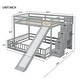 preview thumbnail 2 of 20, Elegant Twin Over Full Bunk Bed with Slide, Storage Staircase, Pine Solid Wooden Bunk Bed with Safety Guardrails
