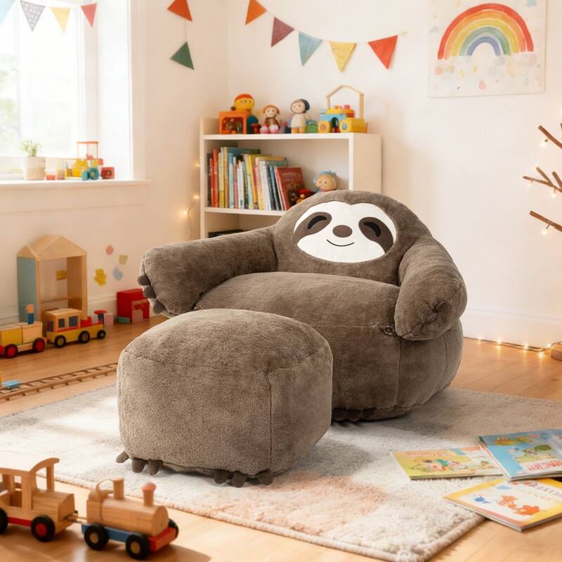 Sloth Bean Bag Chair with Ottoman Comfy Foam Filled Sofa for Kids and Adults