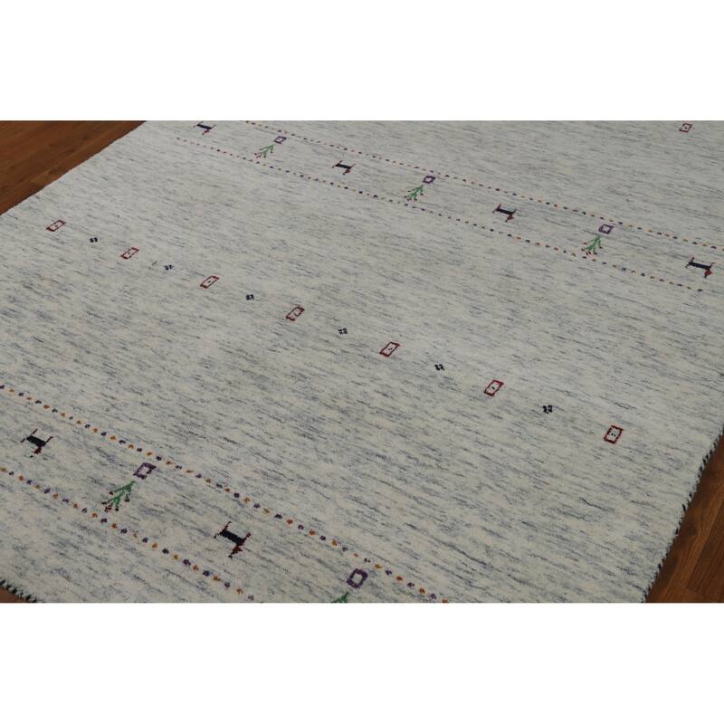 Hand Knotted Oriental 100% Wool Carpet Tribal Animal Pictorial Beige & Ivories Gabbeh Area Rug - 7' 10'' X 5' 2''