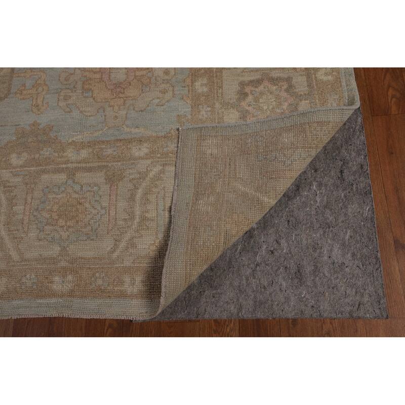 Vegetable Dye Oushak Turkish Rug Hand-Knotted Blue Wool Carpet - 8'11"x 11'8"