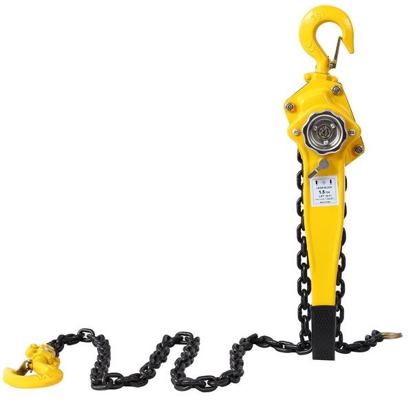 slide 2 of 6, Chain hoist 1.5 Ton Yellow 10 ft. Steel Lever Chain Hoist Log Hook with Heavy Duty Hooks Lift Puller Yellow