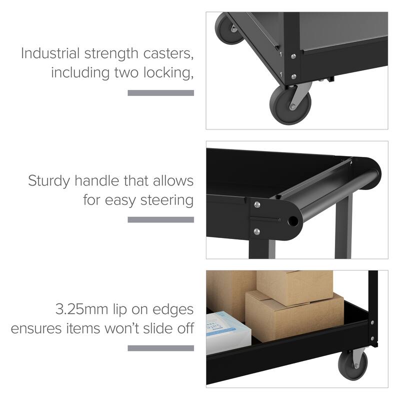 Hirsh 2-Tier Metal Utility Cart Storage Service Tool Trolley, Holds up to 400 lb, 36 x 24, Black - 6.100 X 26.380 X 38.980