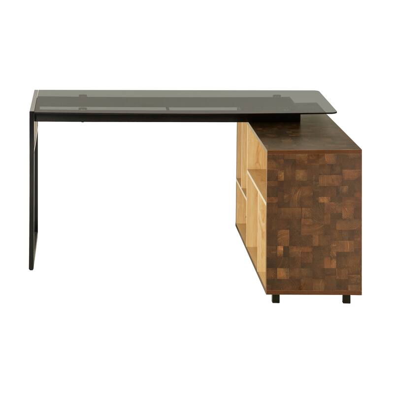 Multifunctional Design Computer Desks, L-Shape Corner Desk with Multiple Storage, Oak