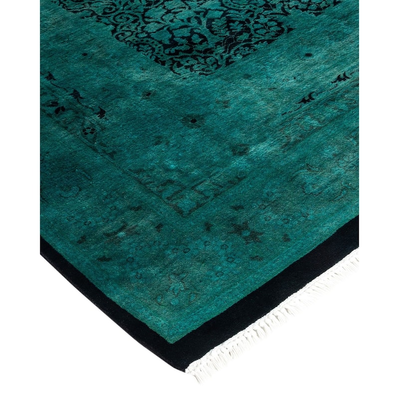 Overton Hand Knotted Wool Vintage Inspired Modern Contemporary Overdyed Blue Area Rug - 6' 1" x 12' 0"