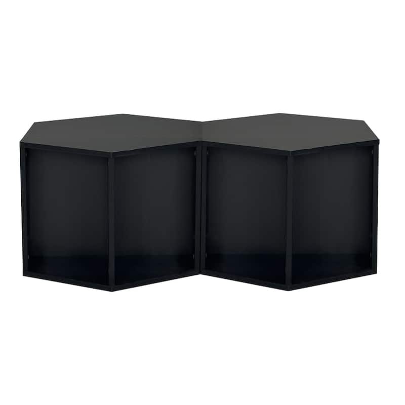 47.24" Wood Hexagonal Coffee Table with Storage Shelf (Set of 2)