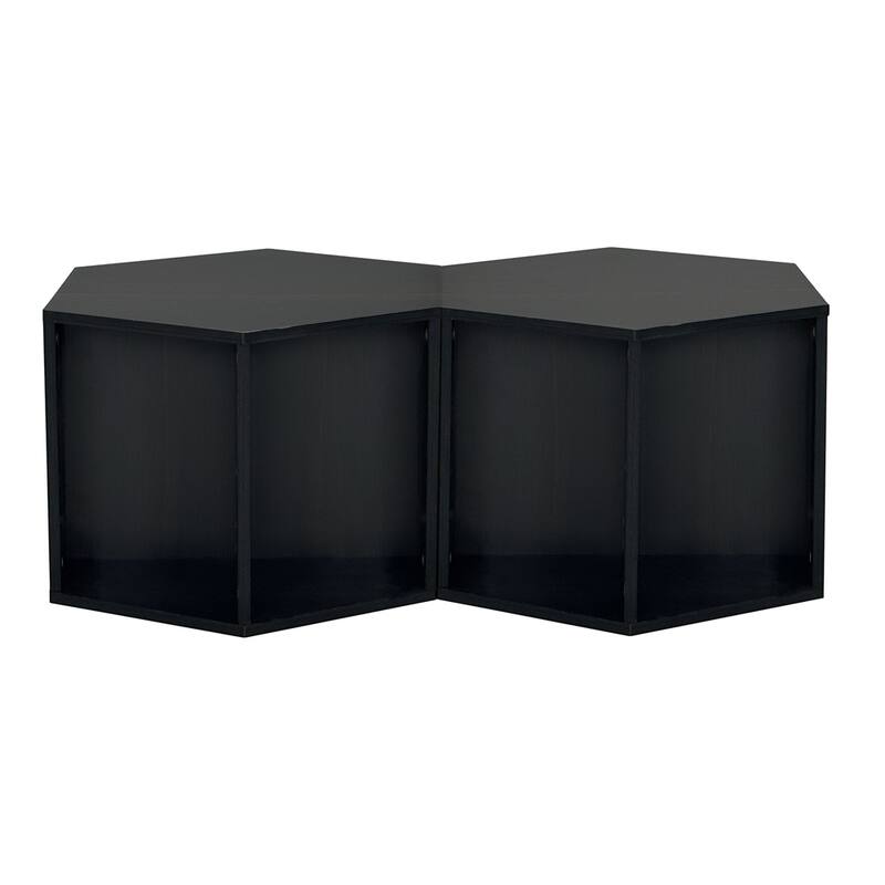 47.24'' Hexagonal Coffee Table Side Table Nightstand,2PCS - Black Brown
