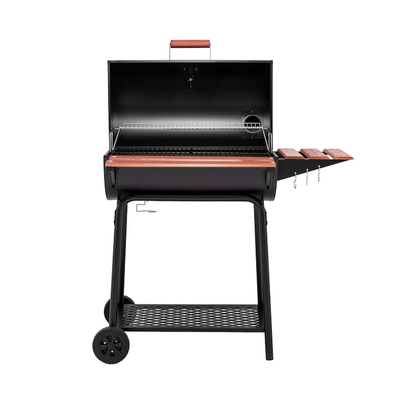 Royal Gourmet Charcoal Grill with Wood-Painted Side and Front Table