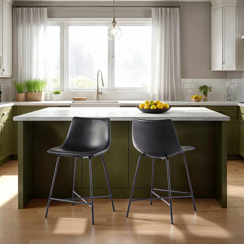 Middlebrook Designs Modern Faux Leather Counter Stool (Set of 2) - Black