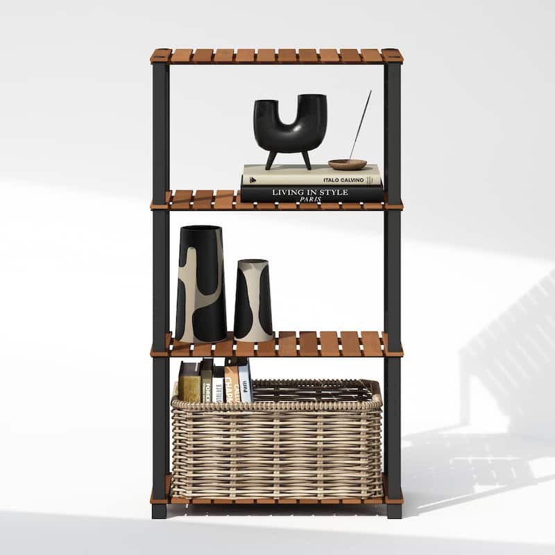 4 Tiers Wood Household Shelving Unit in Natural/Black (23.6 in. W x 43.3 in. H x 11.8 in. D) - 23.6