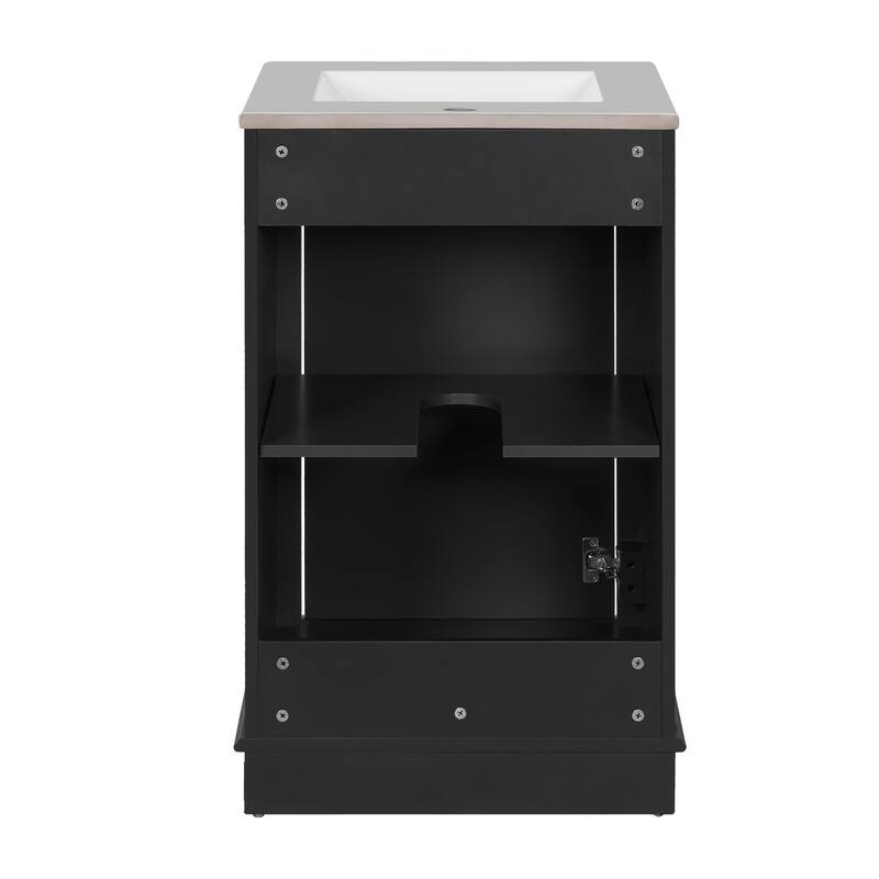 GDFStudio - 20-inch Modern Freestanding Bathroom Vanity with Ceramic Sink, Soft-Close Door & Adjustable Shelf - 20.1'W