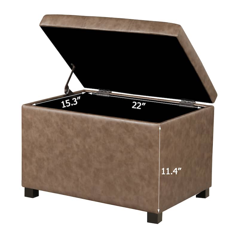 Adeco Faux Leather Storage Ottoman for Living Room Footstool