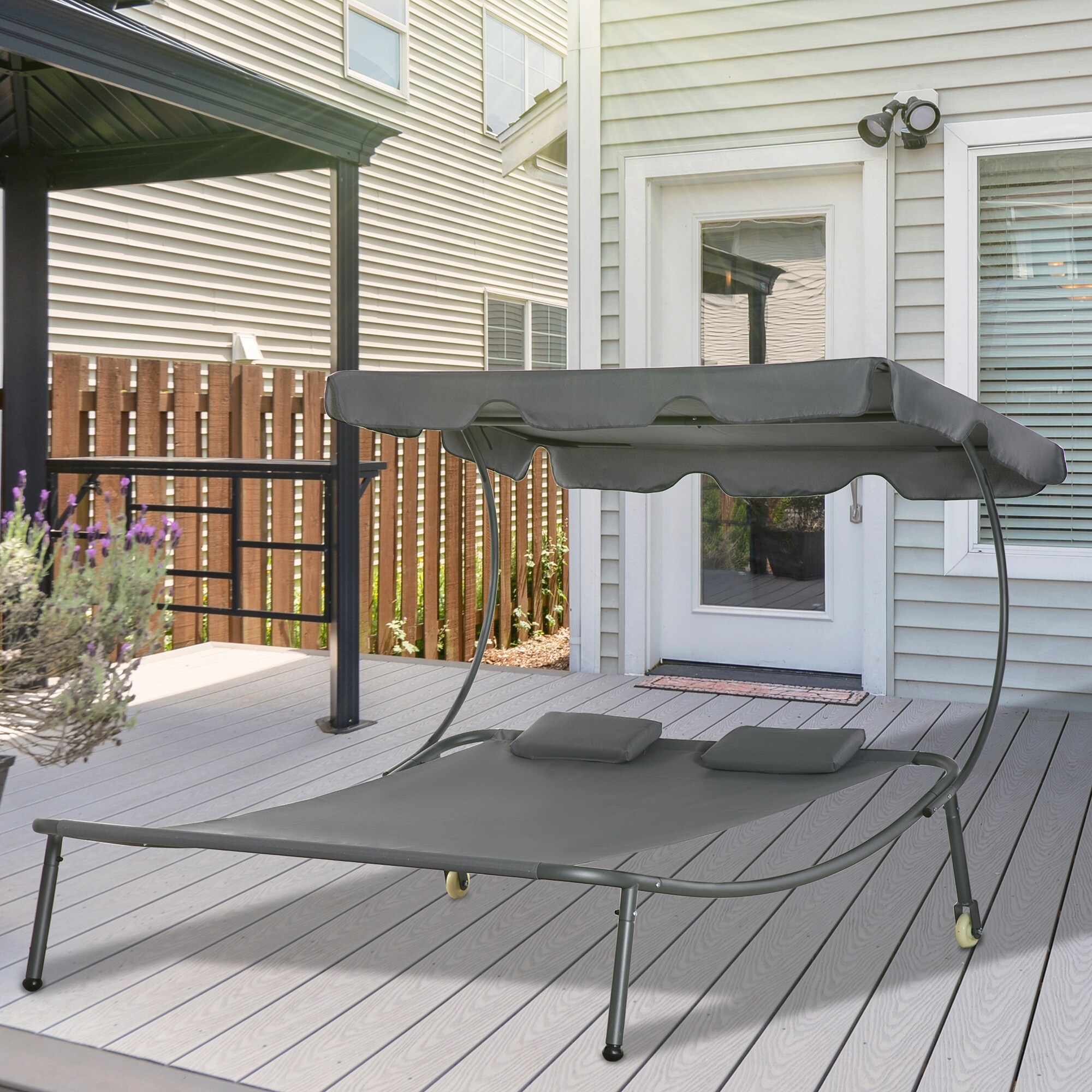 Outsunny Patio Double Chaise Lounge Chair Outdoor Wheeled Hammock Daybed with Adjustable Canopy and Pillow Bed Bath Beyond 35666054