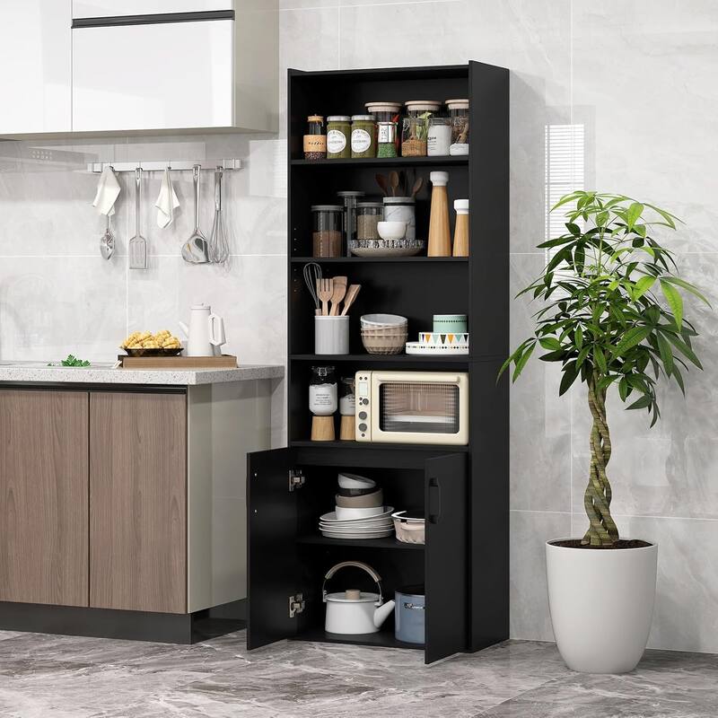 70" Tall Bookcase 4-Tier Wooden Bookshelves with Cabinet