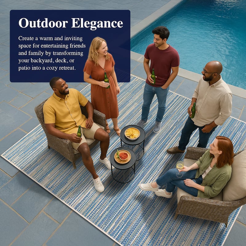Samantha Cannes Azure Blue Ivory Indoor Outdoor Area Rug