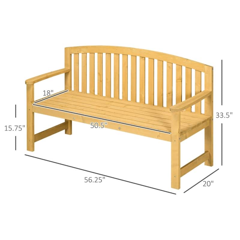 Fir Wood Two Seater Garden Bench with Slatted Seat and Back for Patio or Outdoor Use - 56.25" W x 20" D x 33.5" H