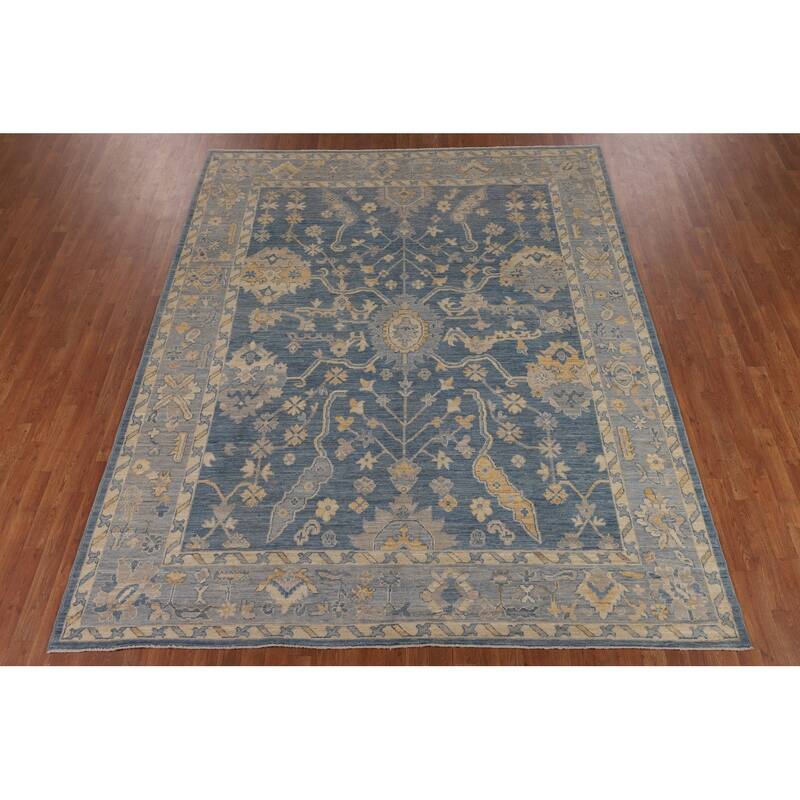 Blue Oushak Vegetable Dye Area Rug Handmade Wool Carpet - 8'2"x 10'0"
