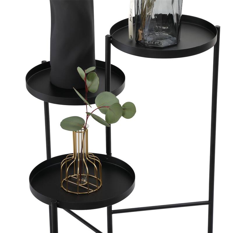 3 Tier Foldable Metal Plant Stand with Trays, Plant Holder Shelf Black