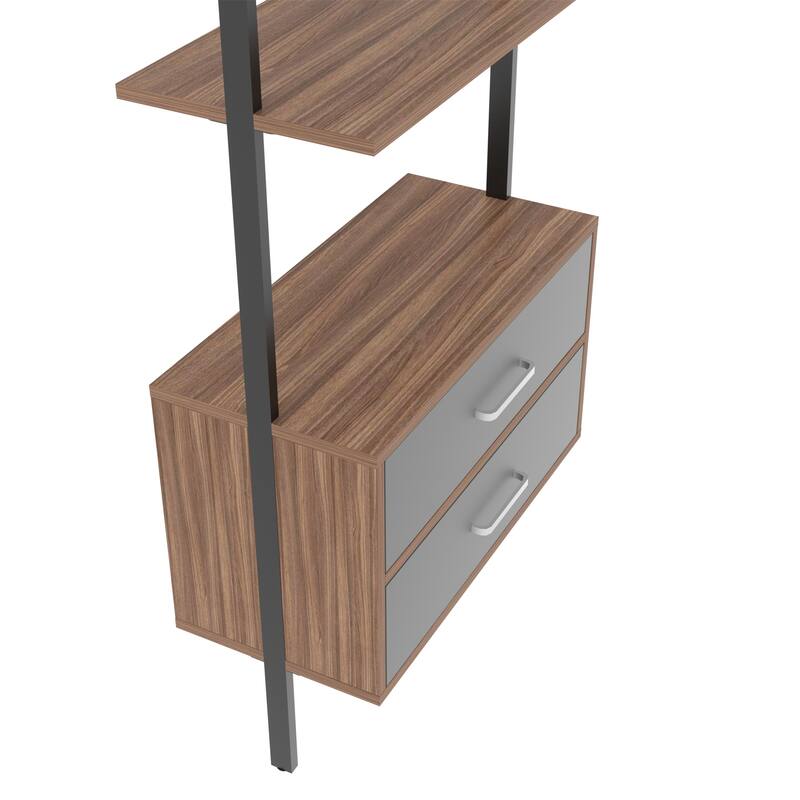 Ladder Bookcase, Vertical Open Space Shelf with 2 Drawers, Office Bookshelf Wall Mount Required