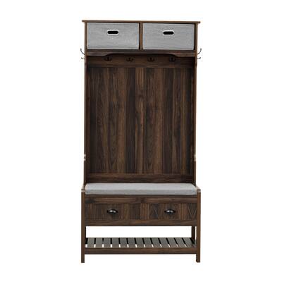 Hall Tree with 6 Hooks and Hinged Lid, Coat Hanger, Entryway Bench, Storage Bench, 3-in-1 Design, 69INCH