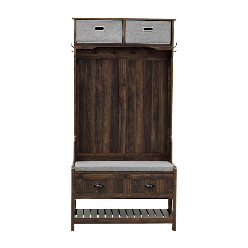Hall Tree with 6 Hooks and Hinged Lid,Coat Hanger,Entryway Bench