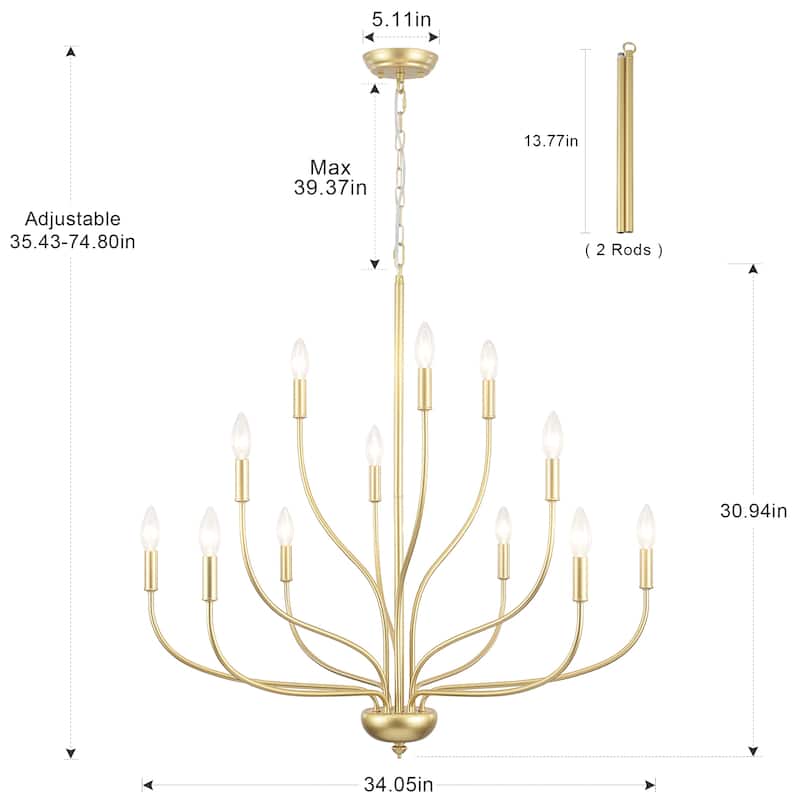 12 - Light Candle Style Chandelier ,Classic Farmhouse Chandelier with Lotus Shaped for Kitchen Island Living Dining Room