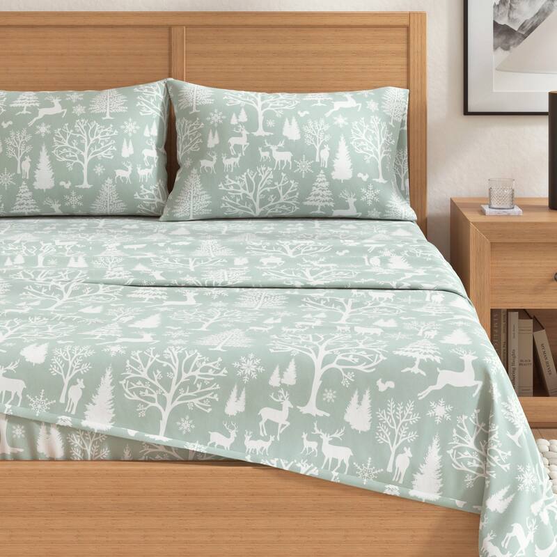 Linery & Co. Turkish Cotton Double-Brushed Printed Flannel Bed Sheet Set