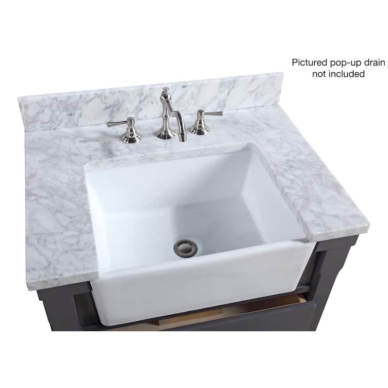 KitchenBathCollection Charlotte 30" Farmhouse Bathroom Vanity with Carrara Marble Top