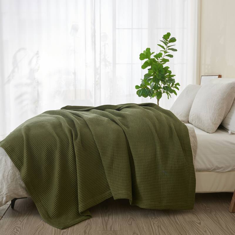 Patina Vie Maison 100% Cotton All-Season Waffle Weave Knit Throw Blanket