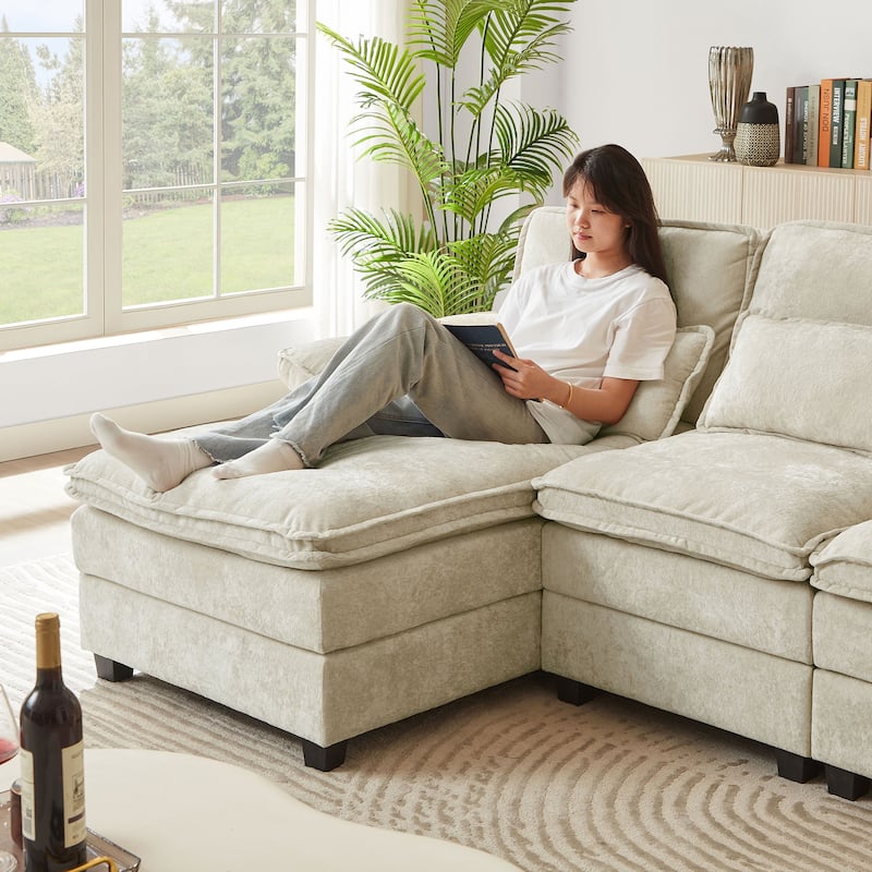 113 Inches Oversized Double Layer Cloud Design U Shaped Sofa with Double Chaise