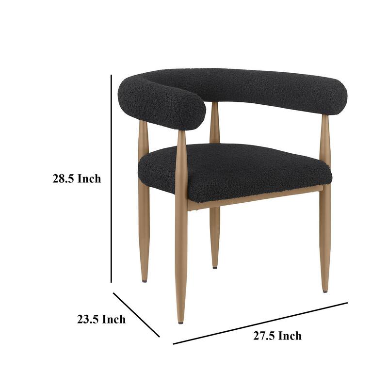 Noris Dining Chair Set of 2, C Shaped Back, Gold Bronze, Black Fabric