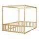 preview thumbnail 5 of 7, Minimalistic Style Full Size Wooden Canopy Frame Floor Bed with Fence and Guardrails, Natural