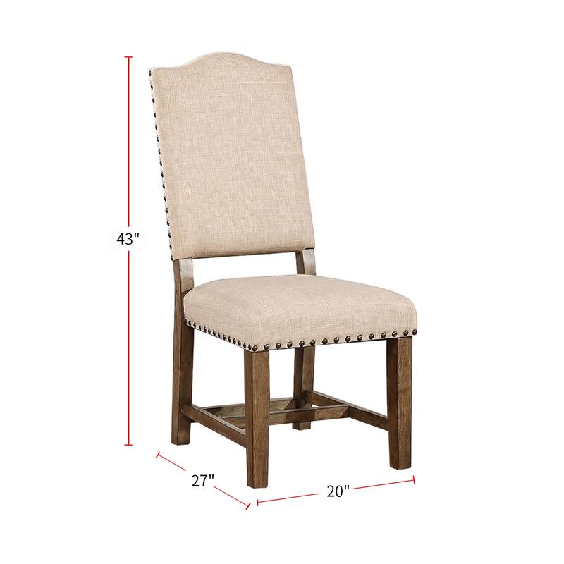 Set of 2 Upholstered Dining Side Chair in Light Oak and Beige