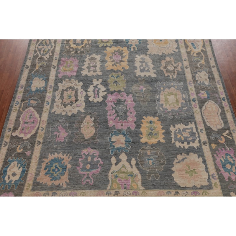 Hand Knotted Oriental 100% Wool Carpet Transitional All-Over Greys & Charcoal Oushak Area Rug - 14' 4'' X 9' 11''