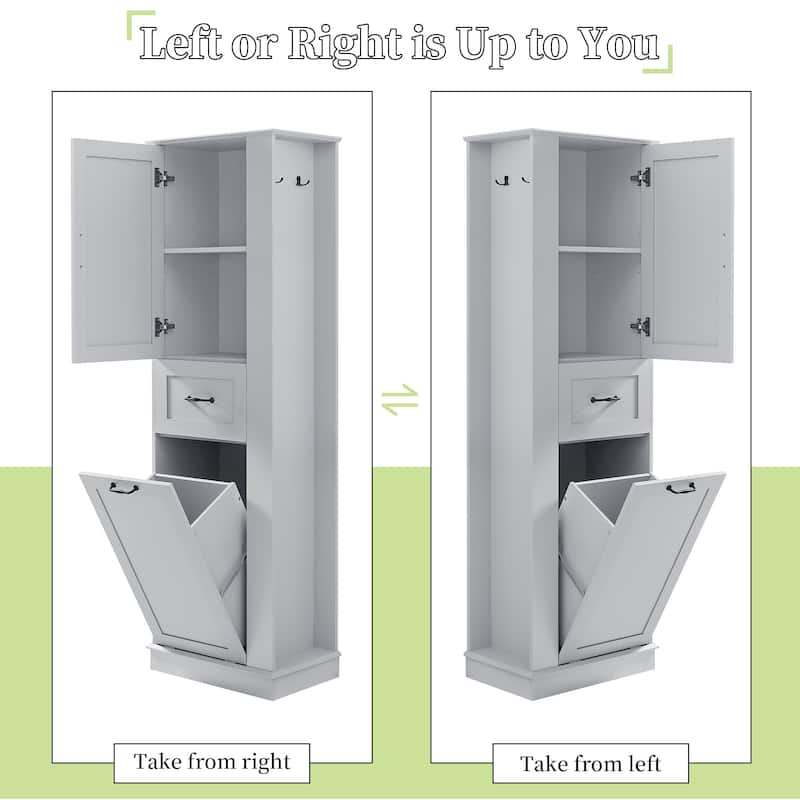 Modern Tall Storage Cabinet with Tilt-Out Compartment, Adjustable Shelves,Soft-Close Hinges and Aluminum Alloy Handles