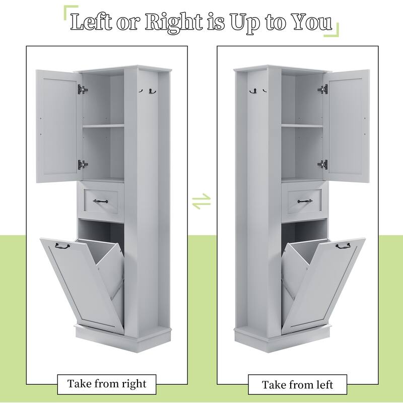 Roomfitters 67" Tall Modern Storage Cabinet with Tilt-Out Compartment and Side Hooks